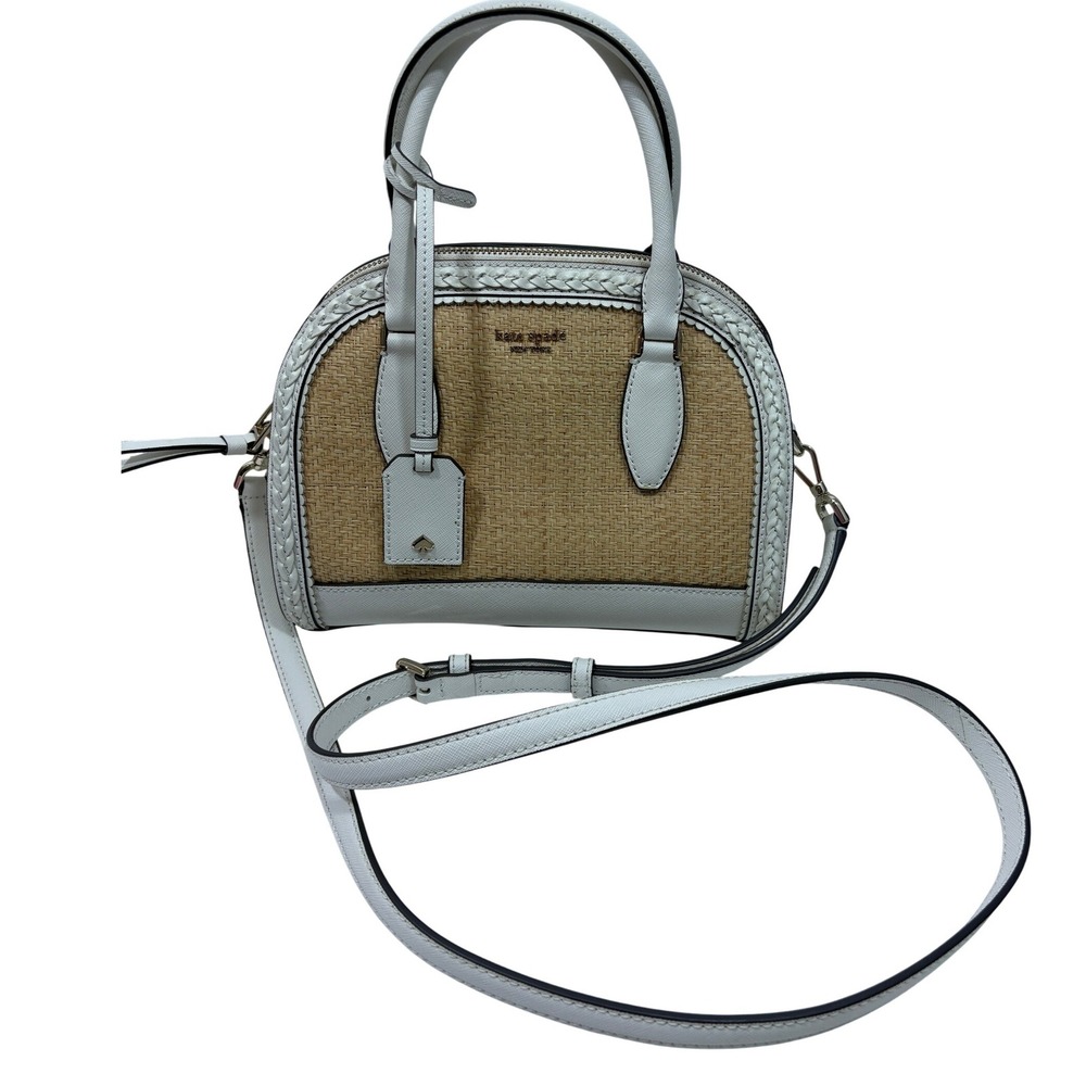 Kate Spade Reiley Straw Dome Satchel White Leather Crossbody Bag